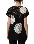Dolce & Gabbana Black White Floral Lace Short Sleeve Blouse Top