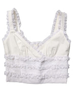 Dolce & Gabbana White Lace Trimmed Cotton Cropped Tank Top