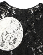Dolce & Gabbana Black White Floral Lace Short Sleeve Blouse Top