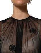 Dolce & Gabbana Black Polyester Mesh Sheer Crewneck Blouse Top