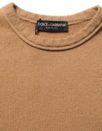 Dolce & Gabbana Brown Wool Short Sleeves Cropped Blouse Top