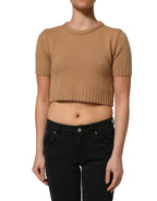 Dolce & Gabbana Brown Wool Short Sleeves Cropped Blouse Top