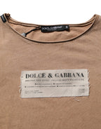 Dolce & Gabbana Brown Cotton Logo Patch Round Neck T-shirt