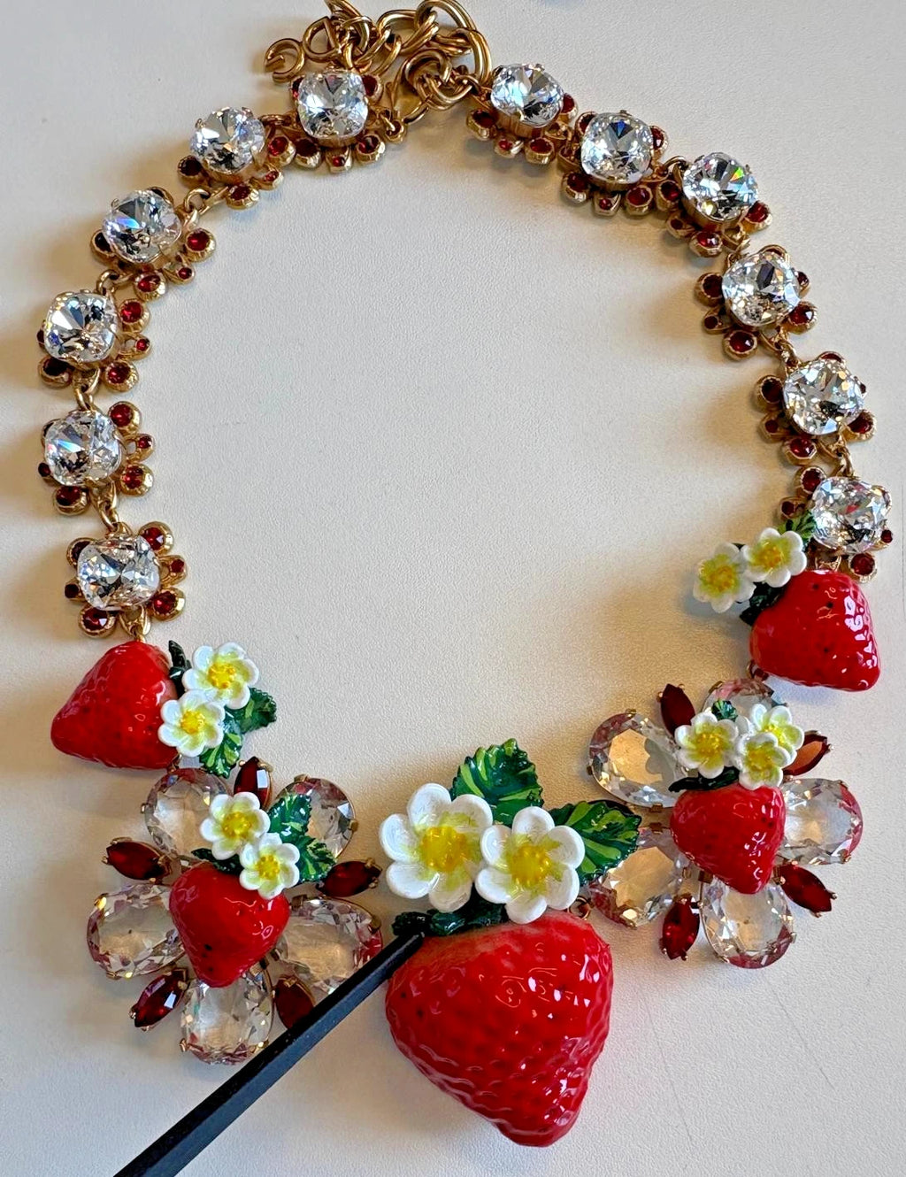 Dolce & Gabbana Gold Brass FRUIT Pendants Flowers Crystal Logo Necklace