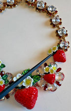 Dolce & Gabbana Gold Brass FRUIT Pendants Flowers Crystal Logo Necklace