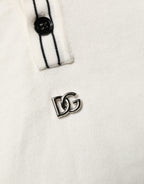 Dolce & Gabbana White Cotton Blend Men Polo Pullover Sweater
