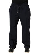 Dolce & Gabbana Dark Blue Drawstring Nylon Jogger Sweatpants Pants