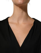 Dolce & Gabbana Black Silk Long Sleeves Draped Blouse Top