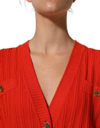 Celine Red Wool Knit ButtonEmbellished Cardigan Sweater