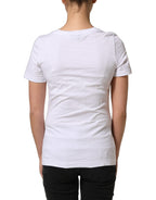 Dolce & Gabbana White Floral Logo Cotton Round Neck T-shirt