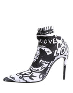 Dolce & Gabbana White Graffiti Stretch Ankle Boots Shoes
