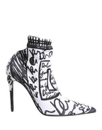 Dolce & Gabbana White Graffiti Stretch Ankle Boots Shoes