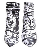 Dolce & Gabbana White Graffiti Stretch Ankle Boots Shoes