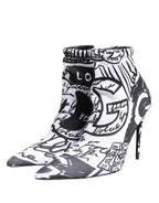 Dolce & Gabbana White Graffiti Stretch Ankle Boots Shoes
