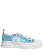 Dolce & Gabbana Blue White Sequin Logo Low Top Sneakers Shoes