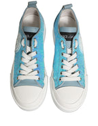Dolce & Gabbana Blue White Sequin Logo Low Top Sneakers Shoes