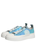 Dolce & Gabbana Blue White Sequin Logo Low Top Sneakers Shoes