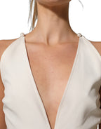 Atos Lombardini White Black Plunging Neck Sleeveless Bodysuit Dress