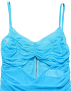 Dolce & Gabbana Blue Nylon Pleated Chiffon CutOut Gown Dress