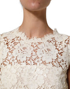 Dolce & Gabbana White Cotton Corded Lace Sleeveless Midi Dress
