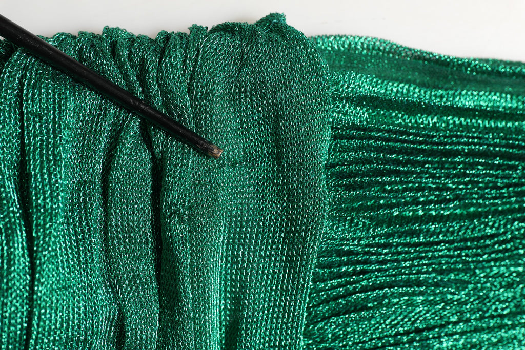 Dolce & Gabbana Metallic Green Sleeveless Plissé Gown Dress