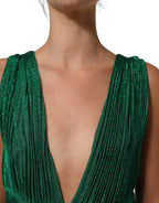 Dolce & Gabbana Metallic Green Sleeveless Plissé Gown Dress