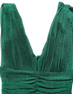 Dolce & Gabbana Metallic Green Sleeveless Plissé Gown Dress