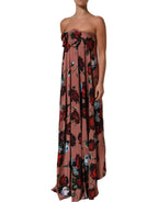Dolce & Gabbana Dusty Pink Silk Floral Strapless Maxi Dress