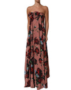 Dolce & Gabbana Dusty Pink Silk Floral Strapless Maxi Dress
