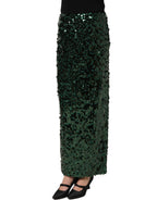 Dolce & Gabbana Green Sequin High Waist Pencil Cut Midi Skirt
