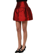 Dolce & Gabbana Red Silk Satin Bubble High Waist Mini Skirt