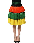 Dolce & Gabbana Multicolor Fringe Sequin High Waist Knee Length Skirt