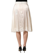 Dolce & Gabbana Off White Lace Trimmed Satin High Waist Skirt