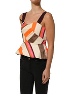 PINKO Multicolor Striped Cotton Sleeveless Draped Peplum Top