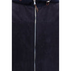Brunello Cucinelli Blue Calf Leather Bos Taurus Jacket