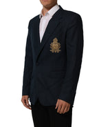 Dolce & Gabbana Blue Wool Logo Single Breasted Coat Jacket