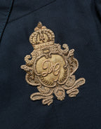Dolce & Gabbana Blue Wool Logo Single Breasted Coat Jacket