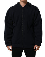 Dolce & Gabbana Black Cotton Full Zip Hooded Bomber Jacket
