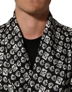 Dolce & Gabbana Black White Silk Men Wrap Robe Coat Jacket