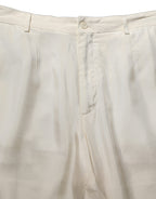 Dolce & Gabbana Off White Silk Straight Wide Leg Trouser Pants