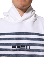 Dolce & Gabbana White Blue Stripe Hooded Sweatshirt Sweater