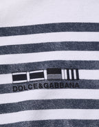 Dolce & Gabbana White Blue Stripe Hooded Sweatshirt Sweater