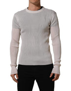 Dolce & Gabbana White Silk Crew Neck Men Pullover Sweater