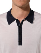 Dolce & Gabbana White Silk Collared Henley Pullover Sweater
