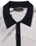 Dolce & Gabbana White Silk Collared Henley Pullover Sweater