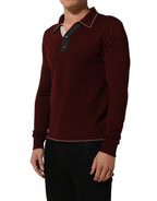 Dolce & Gabbana Burgundy Wool Knit Henley Pullover Sweater