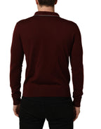 Dolce & Gabbana Burgundy Wool Knit Henley Pullover Sweater