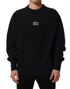 Dolce & Gabbana Black Logo Plaque Cotton Crew Neck Pullover Sweater