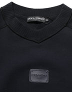 Dolce & Gabbana Black Logo Plaque Cotton Crew Neck Pullover Sweater