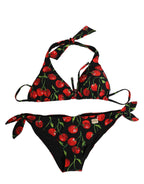Dolce & Gabbana Black Cherry Print Nylon Bikini 2 Piece Swimwear